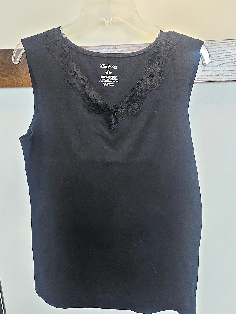 White Stag Large Black Lace Neck Tank Top